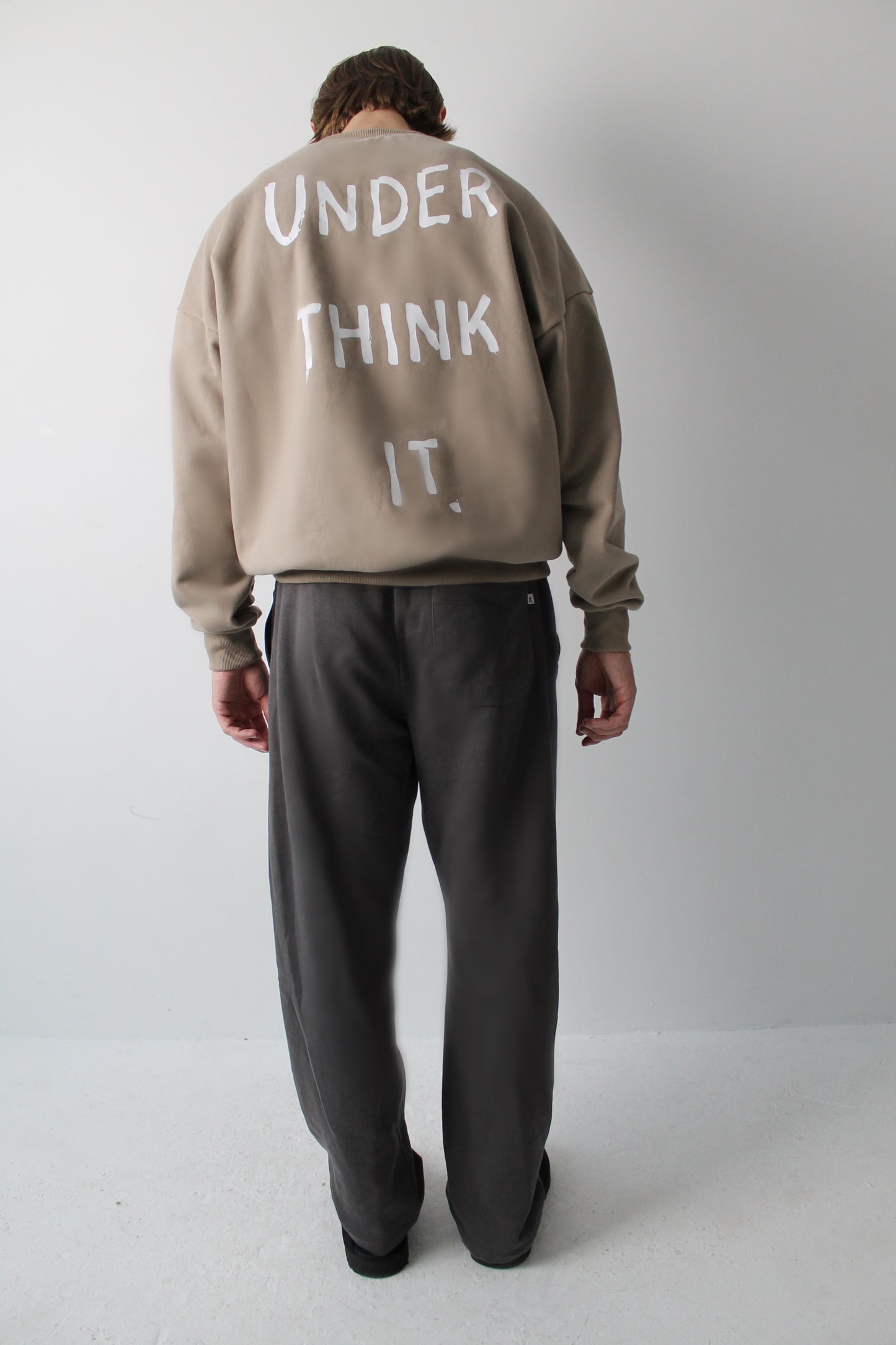 ‘Under think it’ back print stone sweatshirt