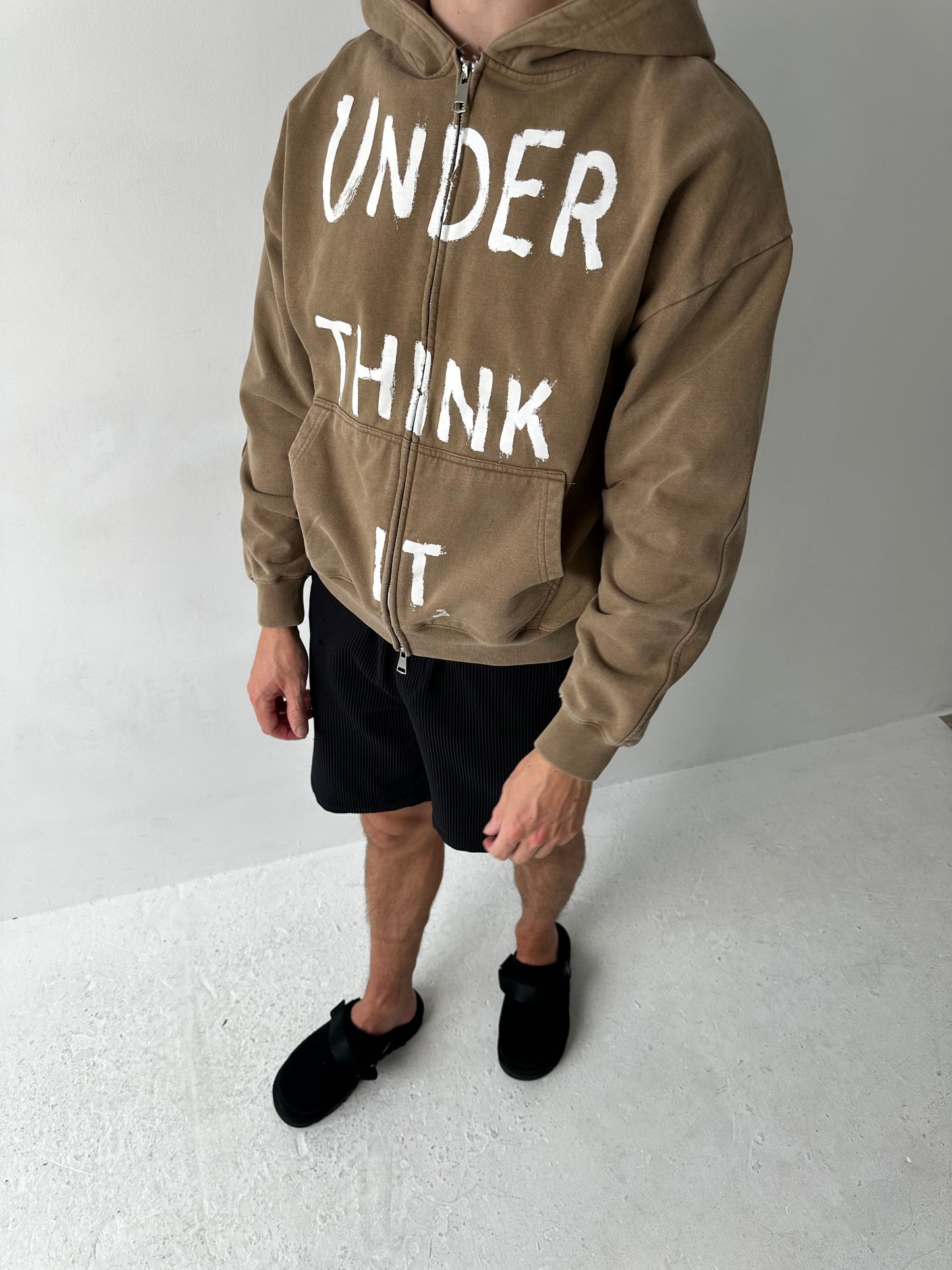 ‘Under think it’ front print hoodie